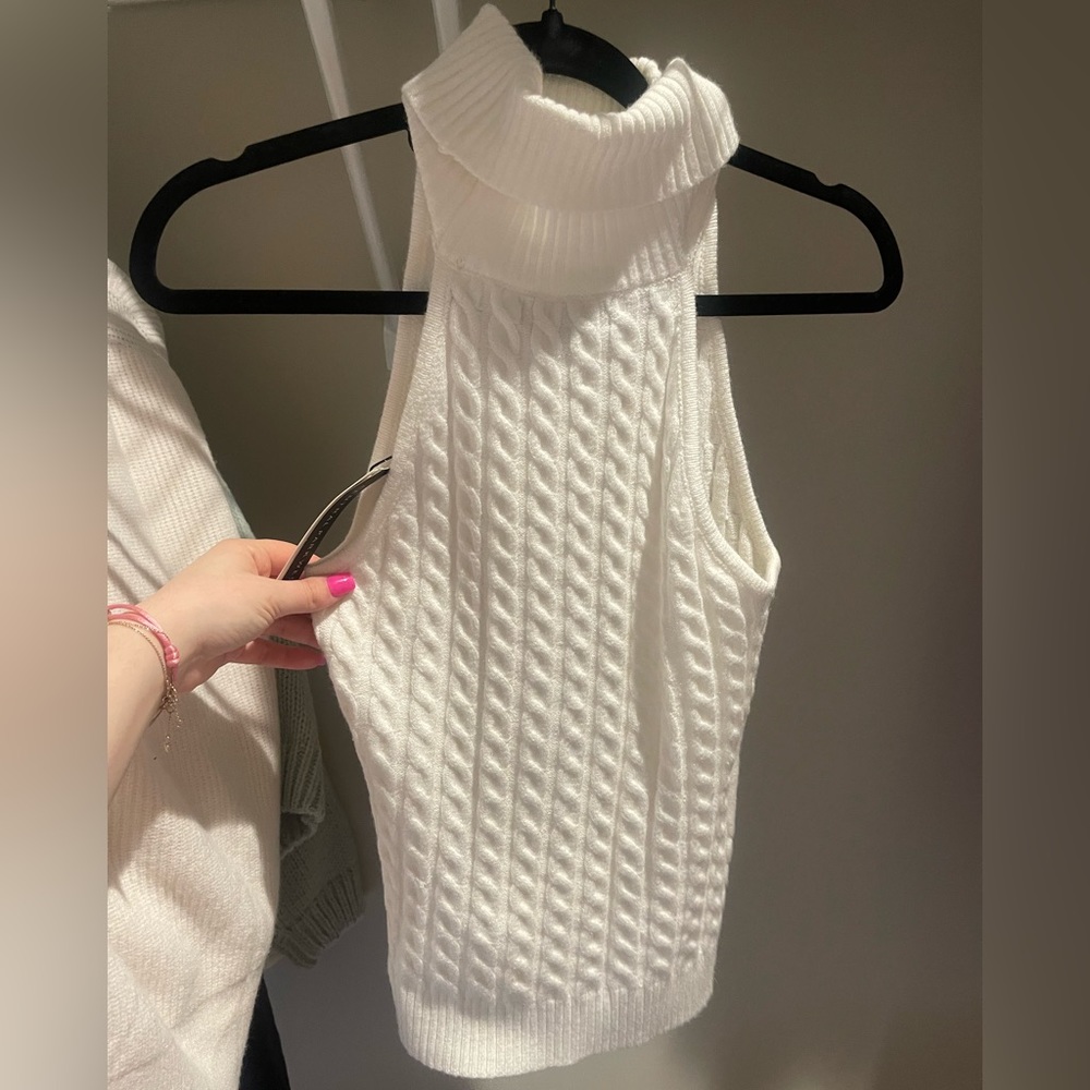 Central Park West Cable Knit Turtleneck Tank